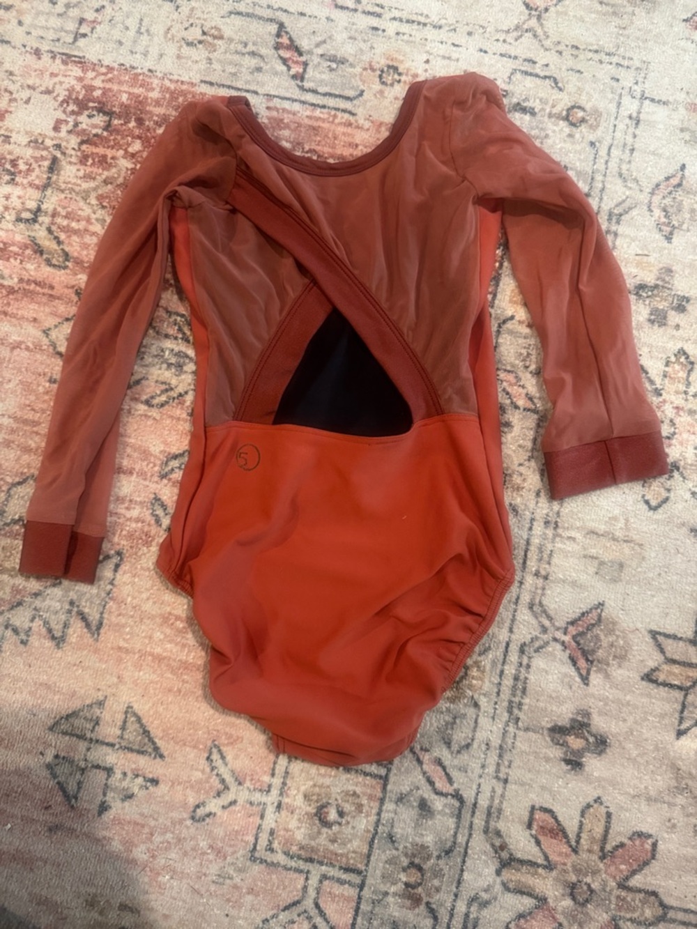 Girls' Long Sleeve One-Piece Bodysuit in Rust Orange